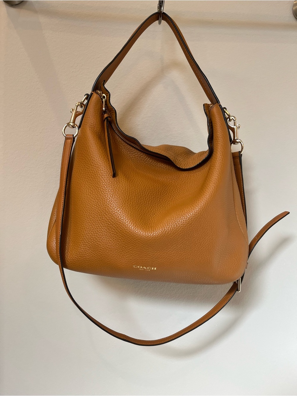 Coach Pebbled Leather Shoulder Hobo in Cognac